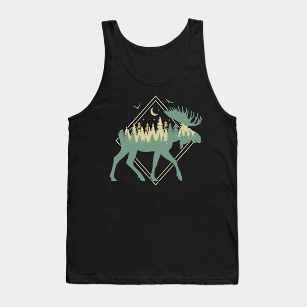 Moose Silhouette - Moose Wildlife Forest - Retro Moose Lover Tank Top by OrangeMonkeyArt